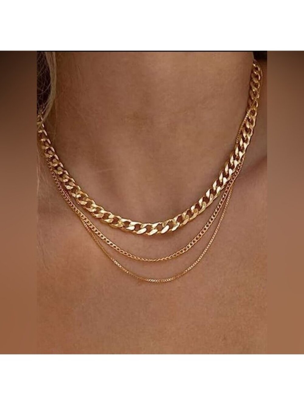 Gold Plated Stainless Steel 3pc Chain Necklace Set